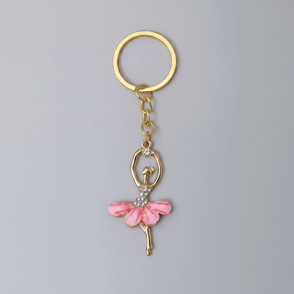 Gold keychain with pink ballerina charm