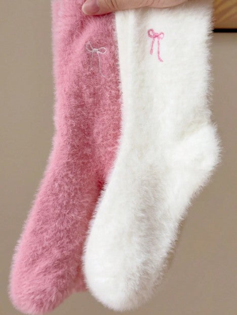 Bow Socks Cute Simple Mink Plush Socks