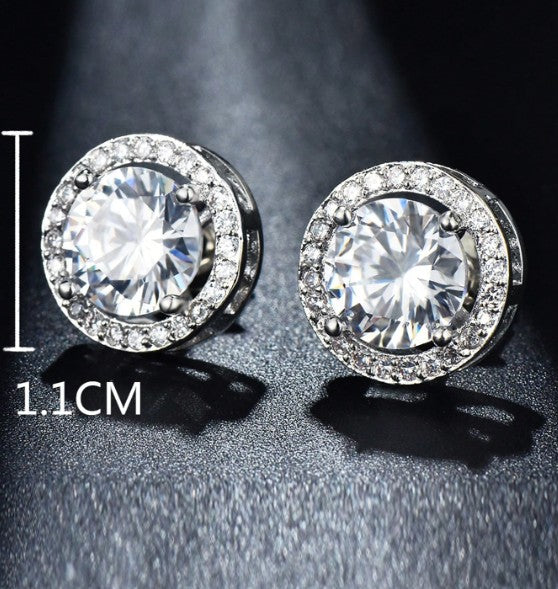 Round Cubic Zirconia Silver Earring Studs - The Stage Shop