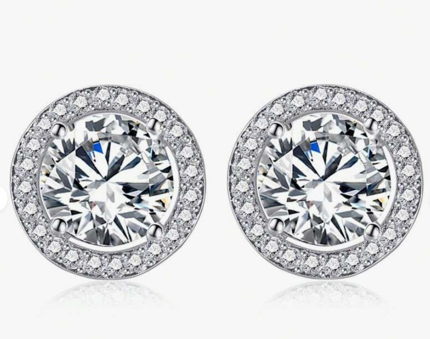 Round Cubic Zirconia Silver Earring Studs - The Stage Shop