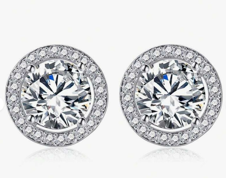 Round Cubic Zirconia Silver Earring Studs - The Stage Shop