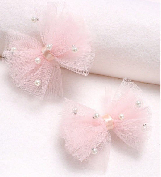 Pearl Tulle Bow Clips 2pcs - The Stage Shop
