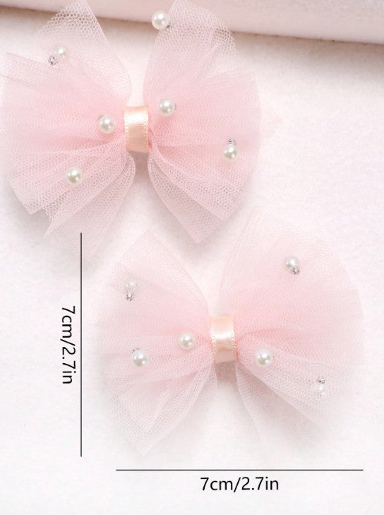 Pearl Tulle Bow Clips 2pcs - The Stage Shop
