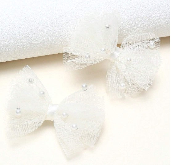 Pearl Tulle Bow Clips 2pcs - The Stage Shop