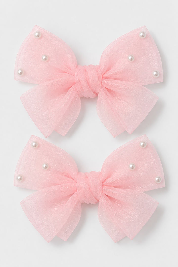 Pastel Bow Pearl Hair Clip Pair