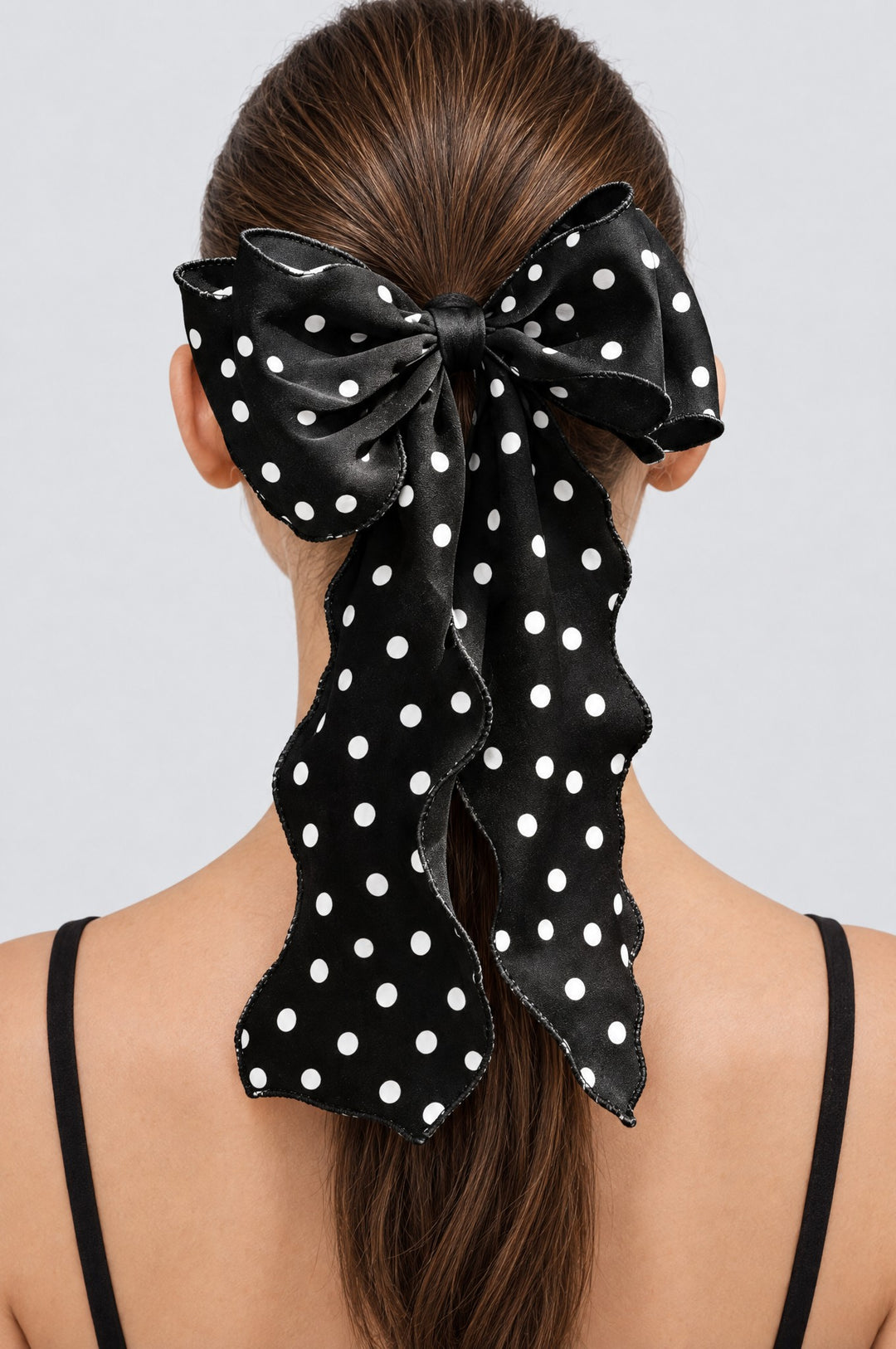 Polka Dot Mesh Bow With Hair Clip