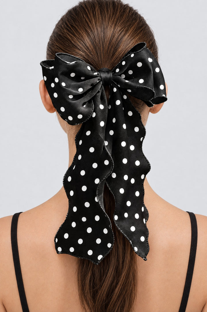 Polka Dot Mesh Bow With Hair Clip