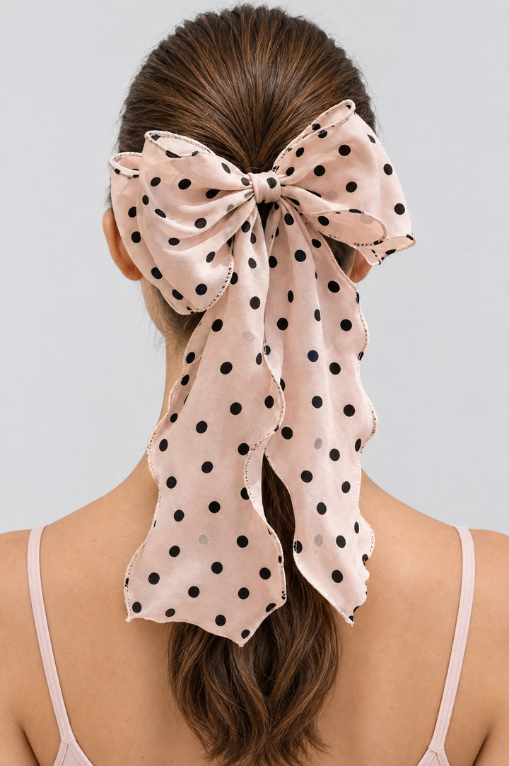 Polka Dot Mesh Bow With Hair Clip