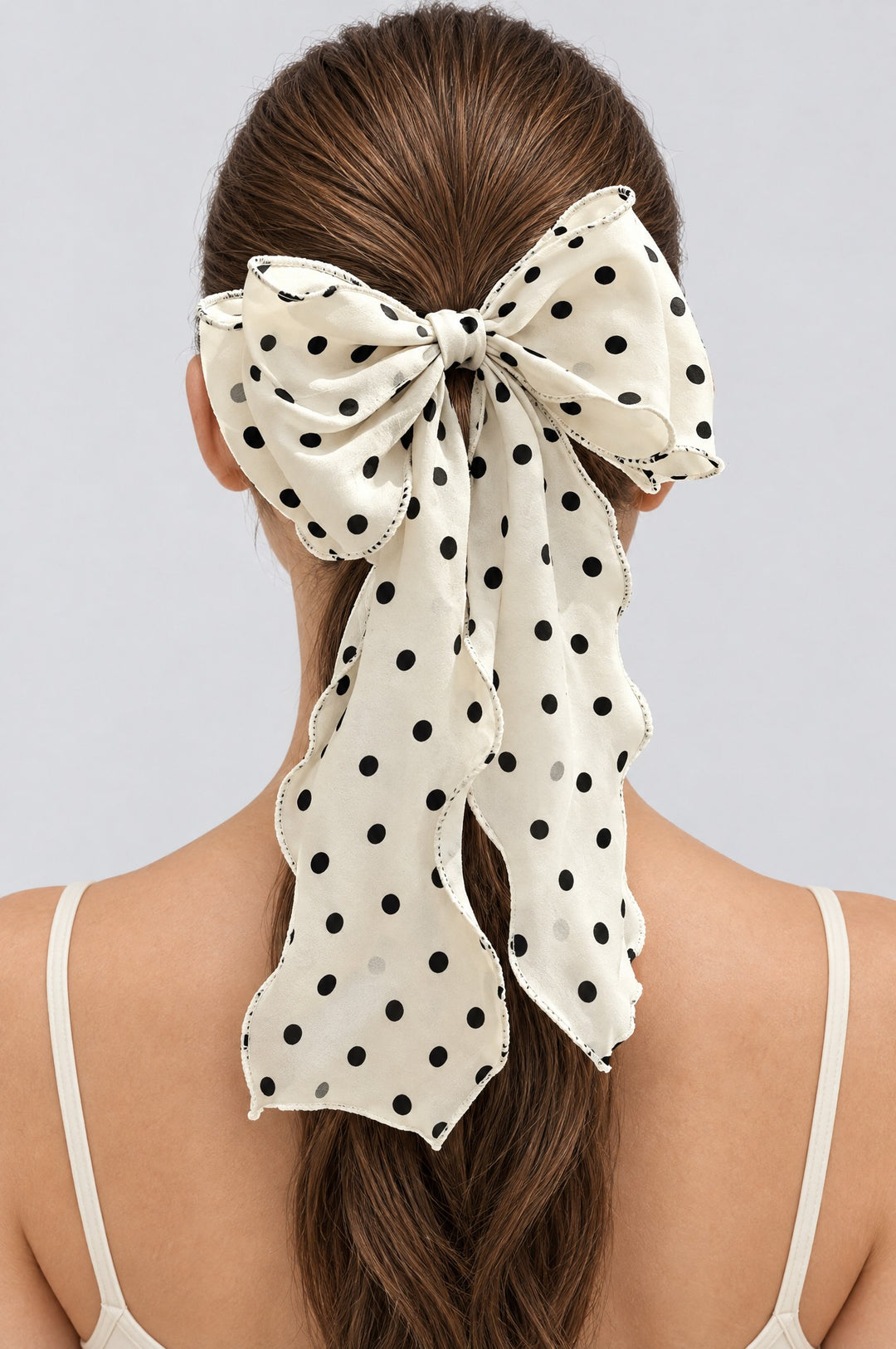 Polka Dot Mesh Bow With Hair Clip