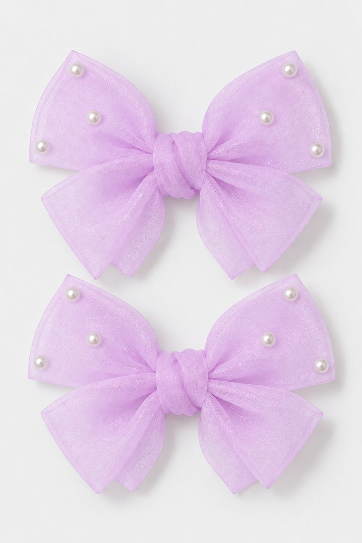 Pastel Bow Pearl Hair Clip Pair