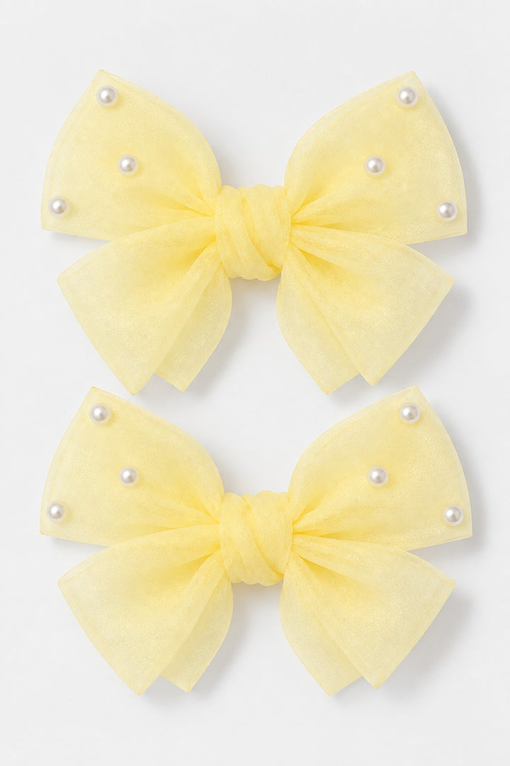 Pastel Bow Pearl Hair Clip Pair