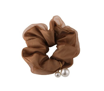Double Layered Chiffon Hair Scrunchie with Pearl