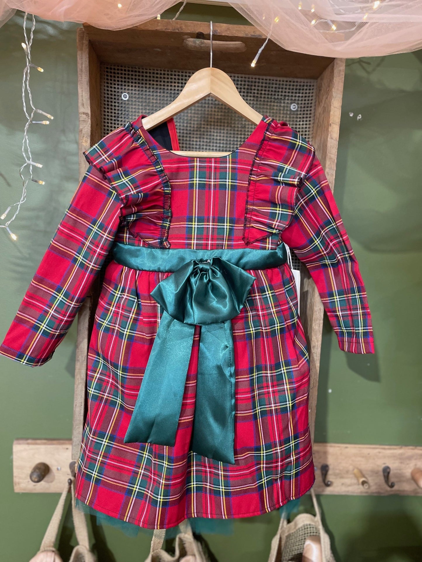 Christmas Dress - Plaid with Clip on Bow
