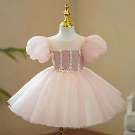 Detailed Pink Pearl Dress - The Stage Shop