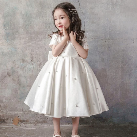 White Pearl Bow Dress - The Stage Shop